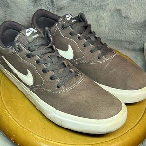 Brown Canvas Skate Sneakers with White Swoosh